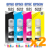 2 Sets Genuine Epson T522 B/C/M/Y EcoTank Ink Bottles